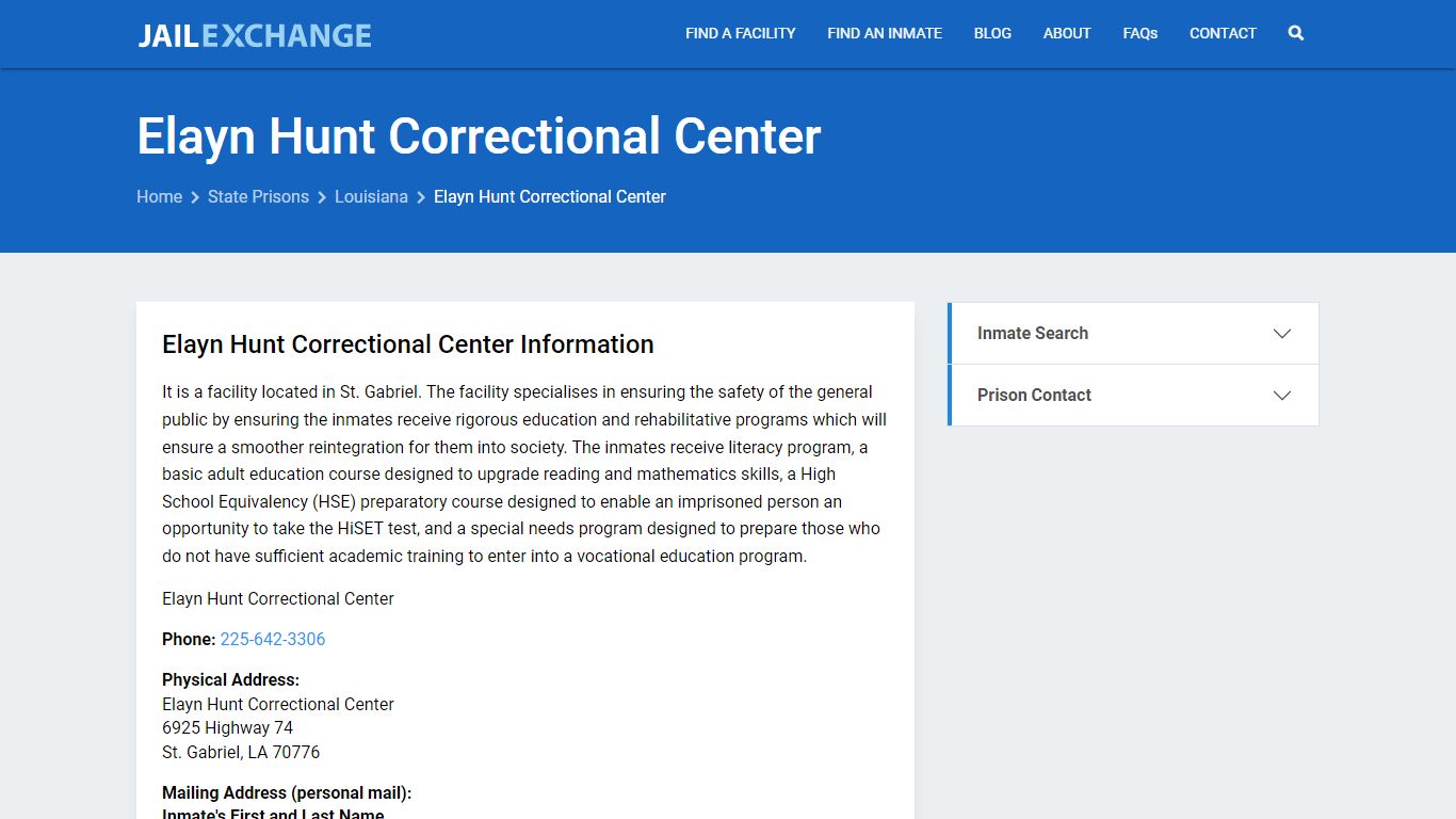 Elayn Hunt Correctional Center Inmate Search, LA - Jail Exchange
