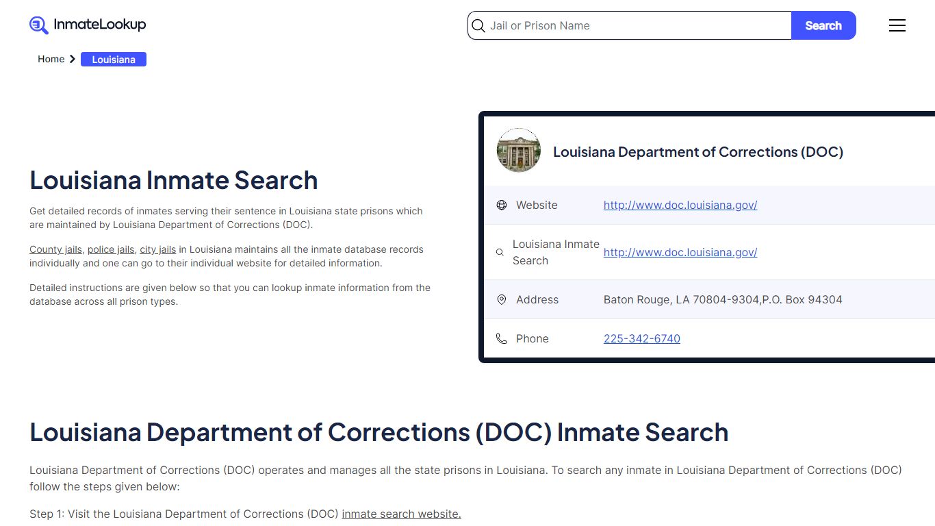 Louisiana Inmate Search | Louisiana Department of Corrections (DOC)